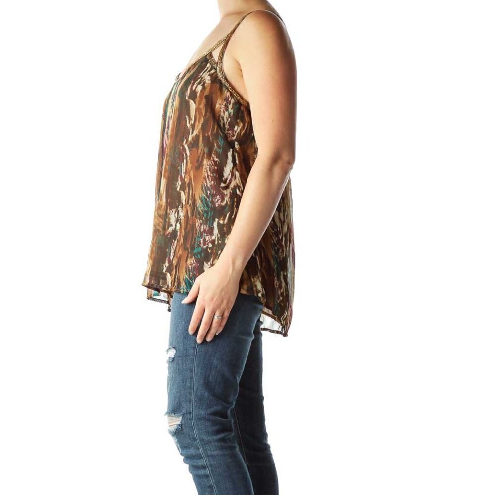 Rock & Republic Brown Print Beaded Detail Sleeveless Blouse - Picture 3 of 3